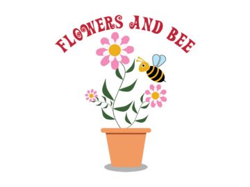 Diseños de vectores de flores con abeja.