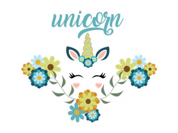 Diseños vectoriales de unicornio con flores.