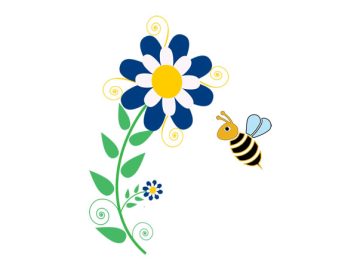 Hermosas flores con diseños de vectores de abejas