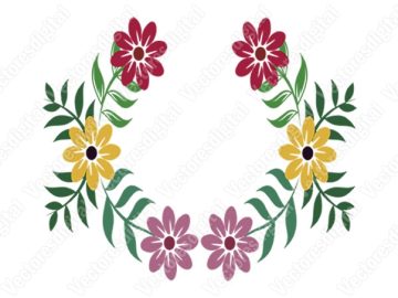 Hermosas flores con diseños vectoriales de hojas verdes