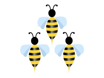 Tres abejas volando en diseños vectoriales en forma de triángulo