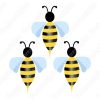 Tres abejas volando en diseños vectoriales en forma de triángulo