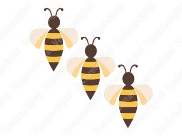 Tres hermosas abejas volando diseños vectoriales
