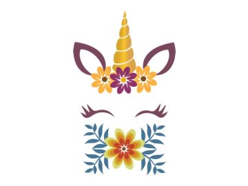 Unicornio con flores para adornos de diseños vectoriales