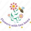 Vector diseña dos abejas con letras y flores.