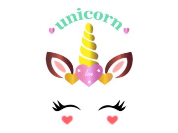 diseño de unicornio con corazón y letras