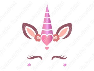 diseño vectorial de unicornio con corazón y flores