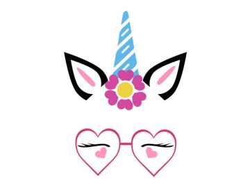 diseño vectorial de unicornio con gafas de corazón