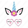 diseño vectorial de unicornio con gafas de corazón