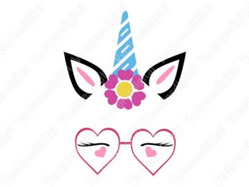 diseño vectorial de unicornio con gafas de corazón
