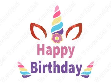 diseño vectorial de unicornio con letras de cumpleaños