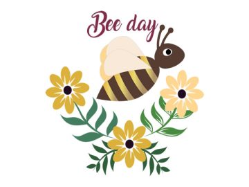 Abeja con Letras y Flores, Diseños Vectores