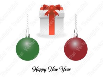 Caja de regalo con esferas Año nuevo Diseños Vectores