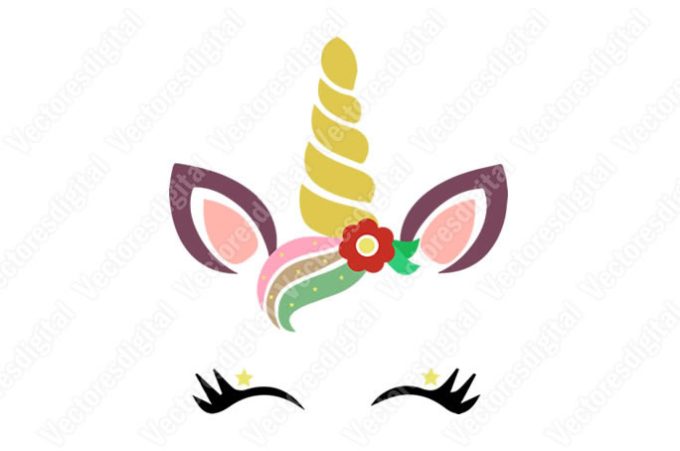 Diseño vectorial de unicornio con flores