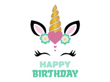 Diseño vectorial de unicornio de feliz cumpleaños