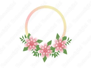 Ilustración de vectores de marco redondo de flores