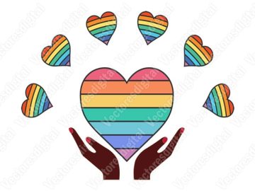 Mano sosteniendo Corazón, arcoiris, Diseños Vectores